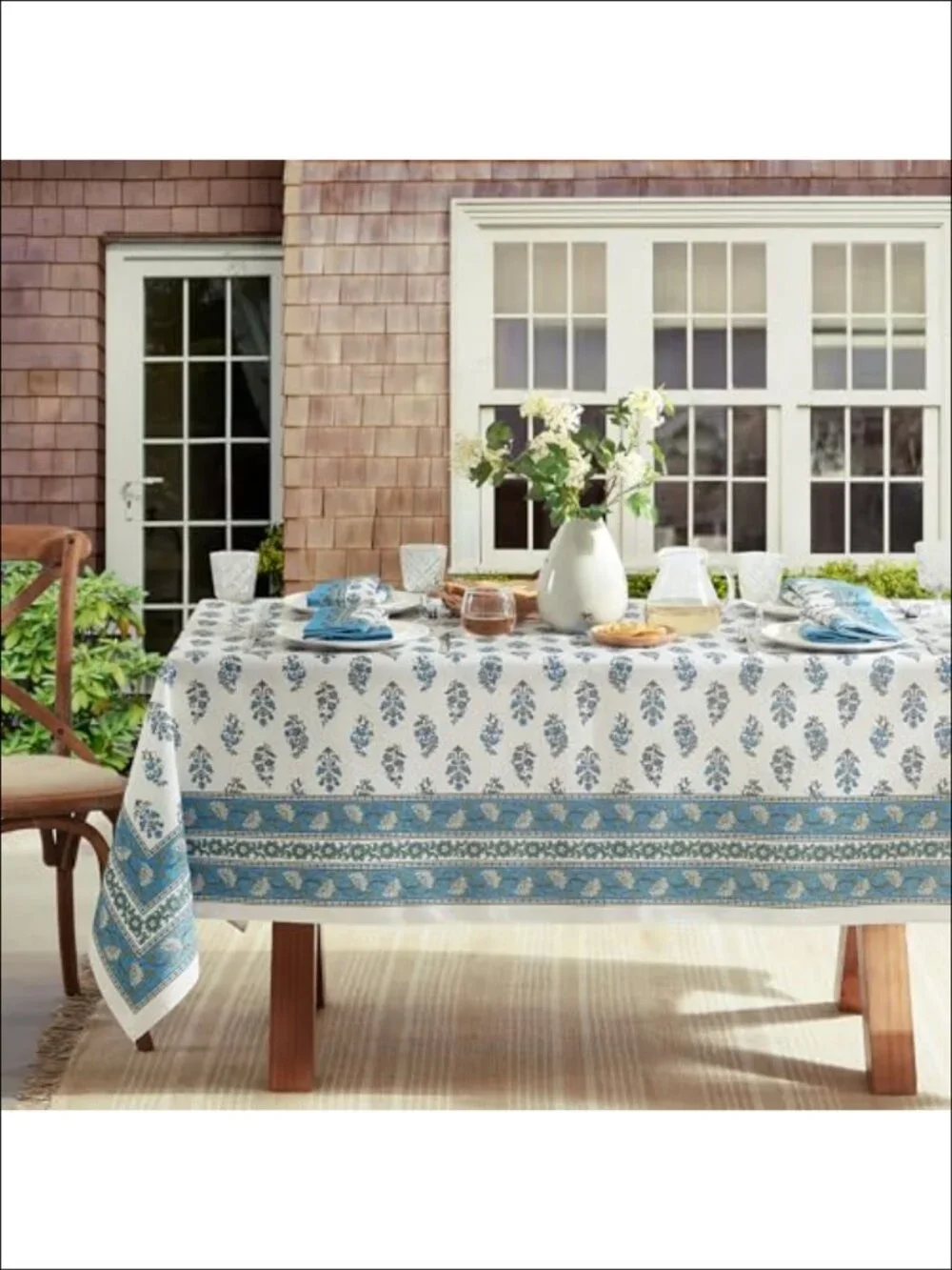 Block Print Tablecloth Stain Water Resistant Indoor Outdoor 60x120